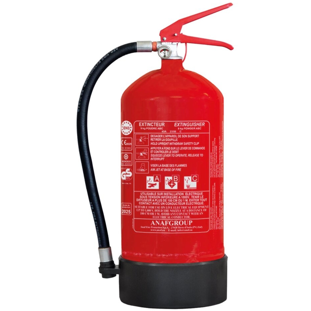 Extincteur à pression permanente à poudre ABC avec manomètre 9kg ANAF - 16459