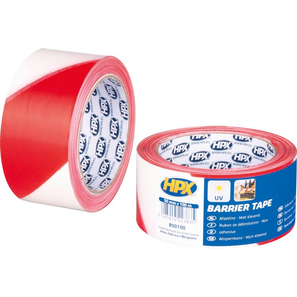 Ruban de délimitation de zone rouge/blanc 50mmx100m HPX - 16469