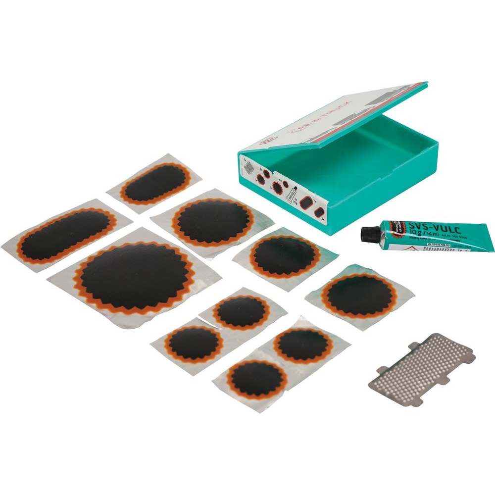 Réparation pour chambre à air VL/VU - de 10 rustines avec colle et râpe REMA TIP TOP - 16593