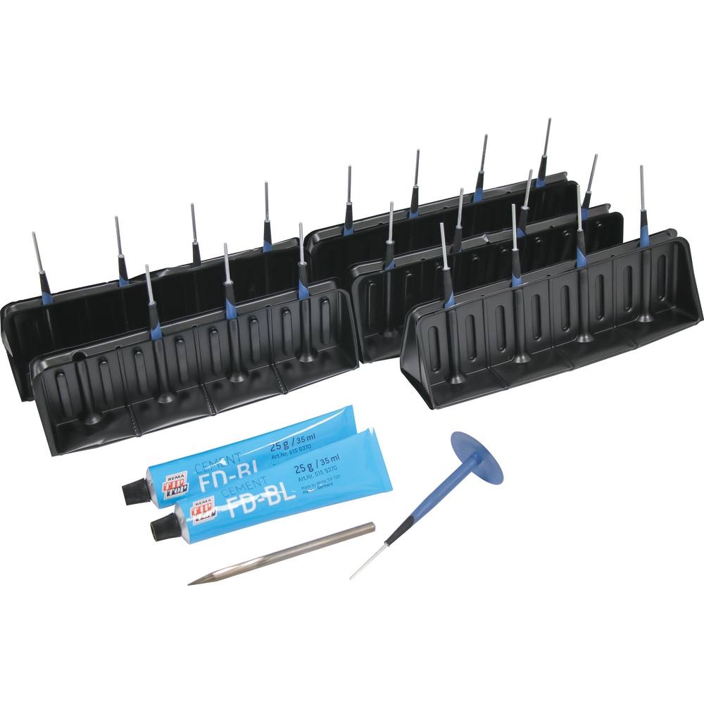 Réparation pour pneus tubeless - kit 20 champignons 6mm avec colle et fraise REMA TIP TOP - 16655
