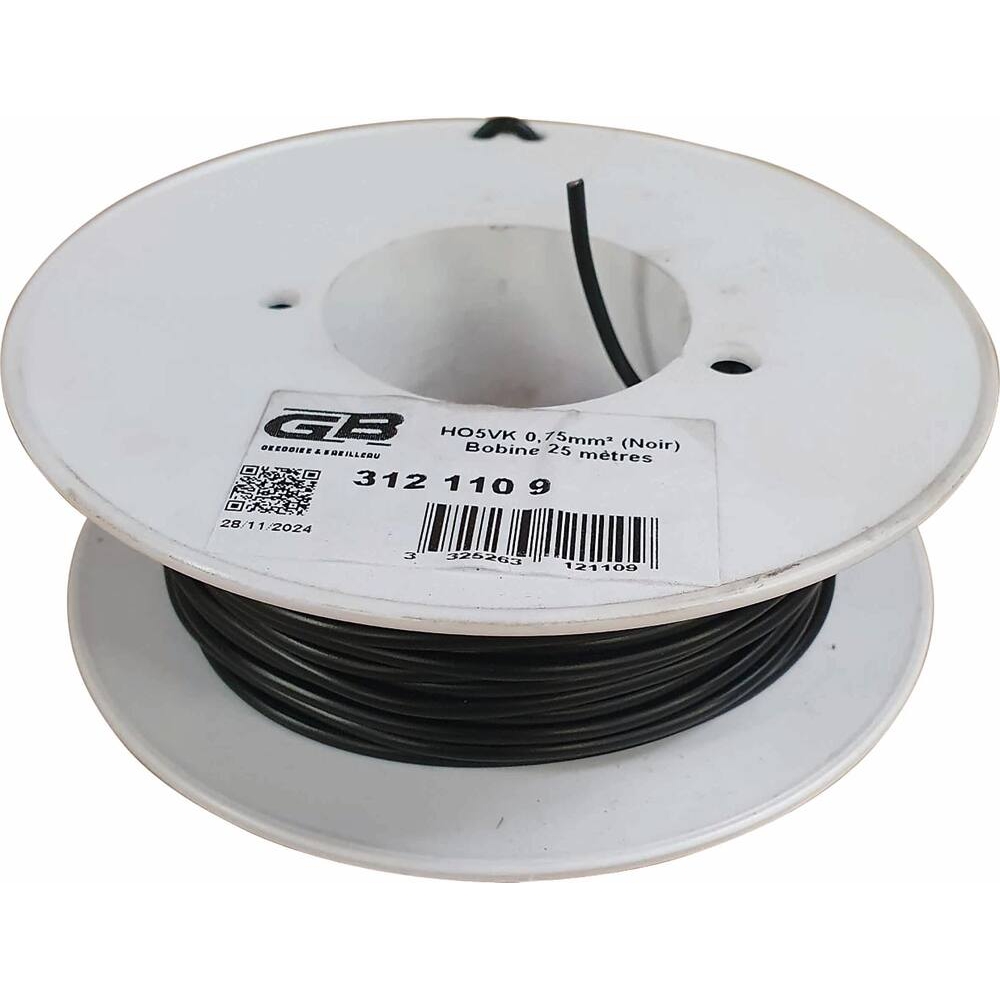 Fils de câblage souple 0,75mm² noir - Bobine de 25m - 16697