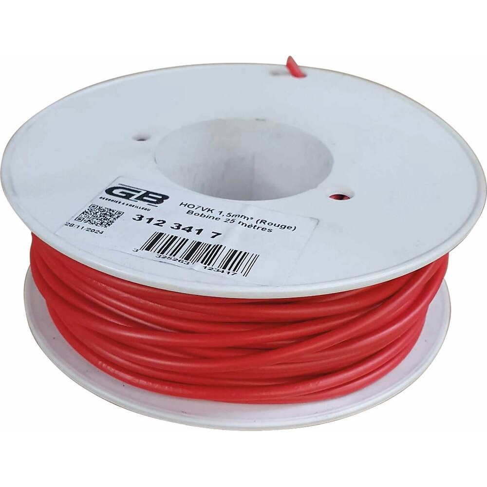 Fils de câblage souple 1,5mm² rouge - Bobine de 25m - 16706