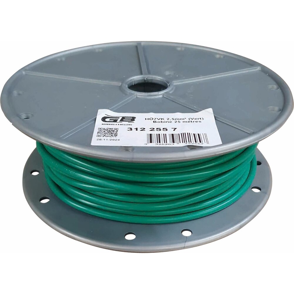 Fils de câblage souple 2,5mm² vert - Bobine de 25m - 16728