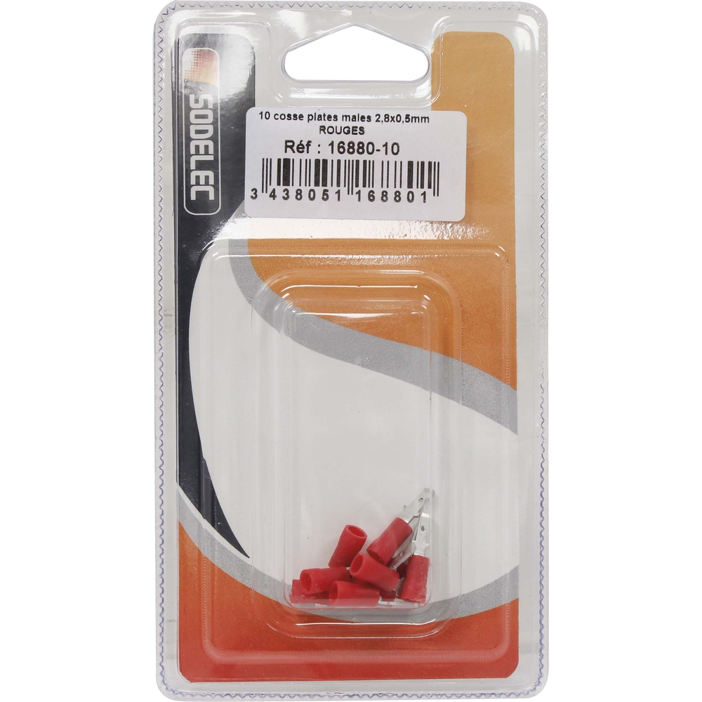 10 cosses plates males 28x05mm rouges en blister - 1688010