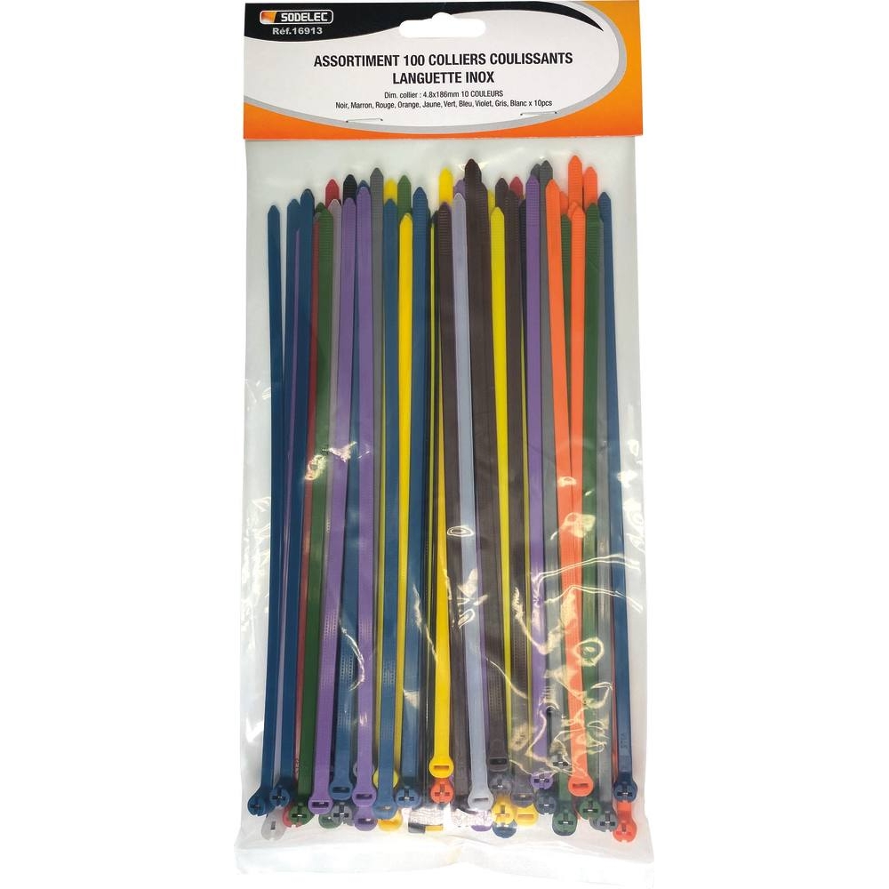Collier nylon multicolore 4,8x186mm - lot de 100 pcs SODELEC - 16913