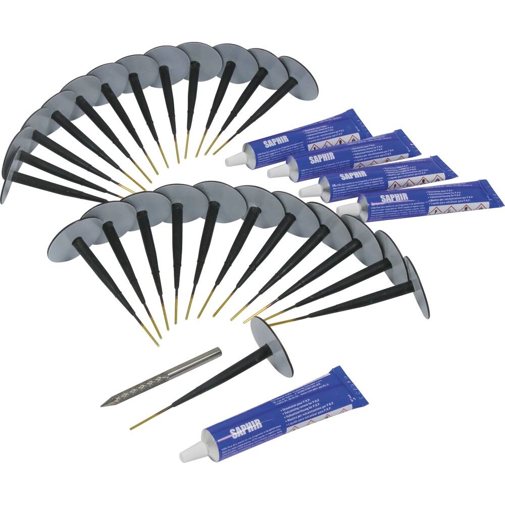Réparation pour pneus tubeless - kit 24 champignons 6mm avec colle et fraise SCHRADER - 17039