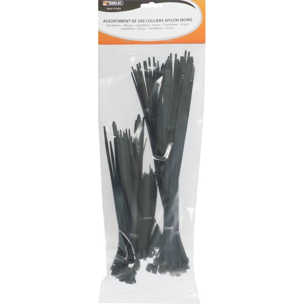Collier nylon assortiment noir - lot de 250 pcs SODELEC - 17183