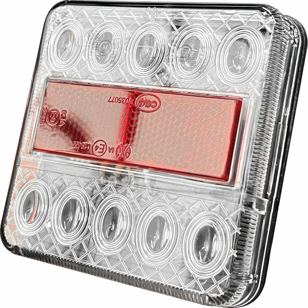 Feu arrière carré LED 12V 4 fonctions cabochon transparent - SODIFLASH - 17250