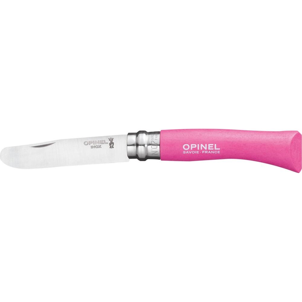 Couteau N°7 avec lame en acier inox bout rond et bague de sécurité fushia OPINEL - 17623