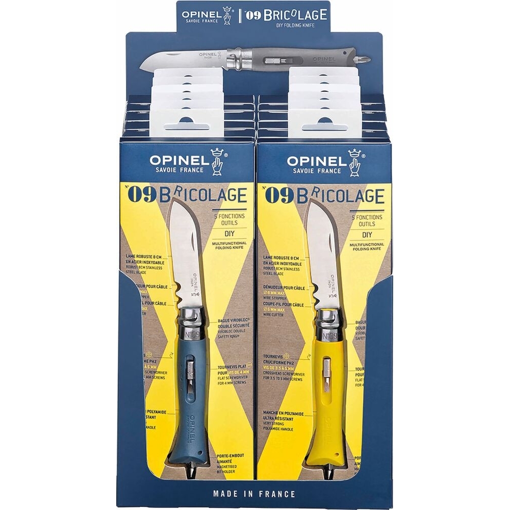 Couteau Ndeg9 Bricolage jaune et gris - présentoir de 12 pièces - OPINEL - 17657