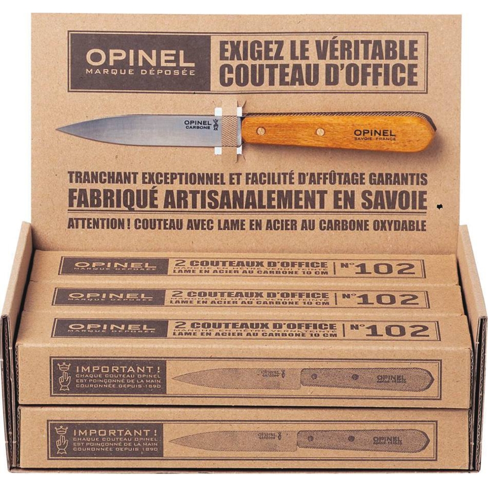 Couteau office avec lame en acier carbone - présentoir de 6 boîtes de 2 pcs OPINEL - 17667