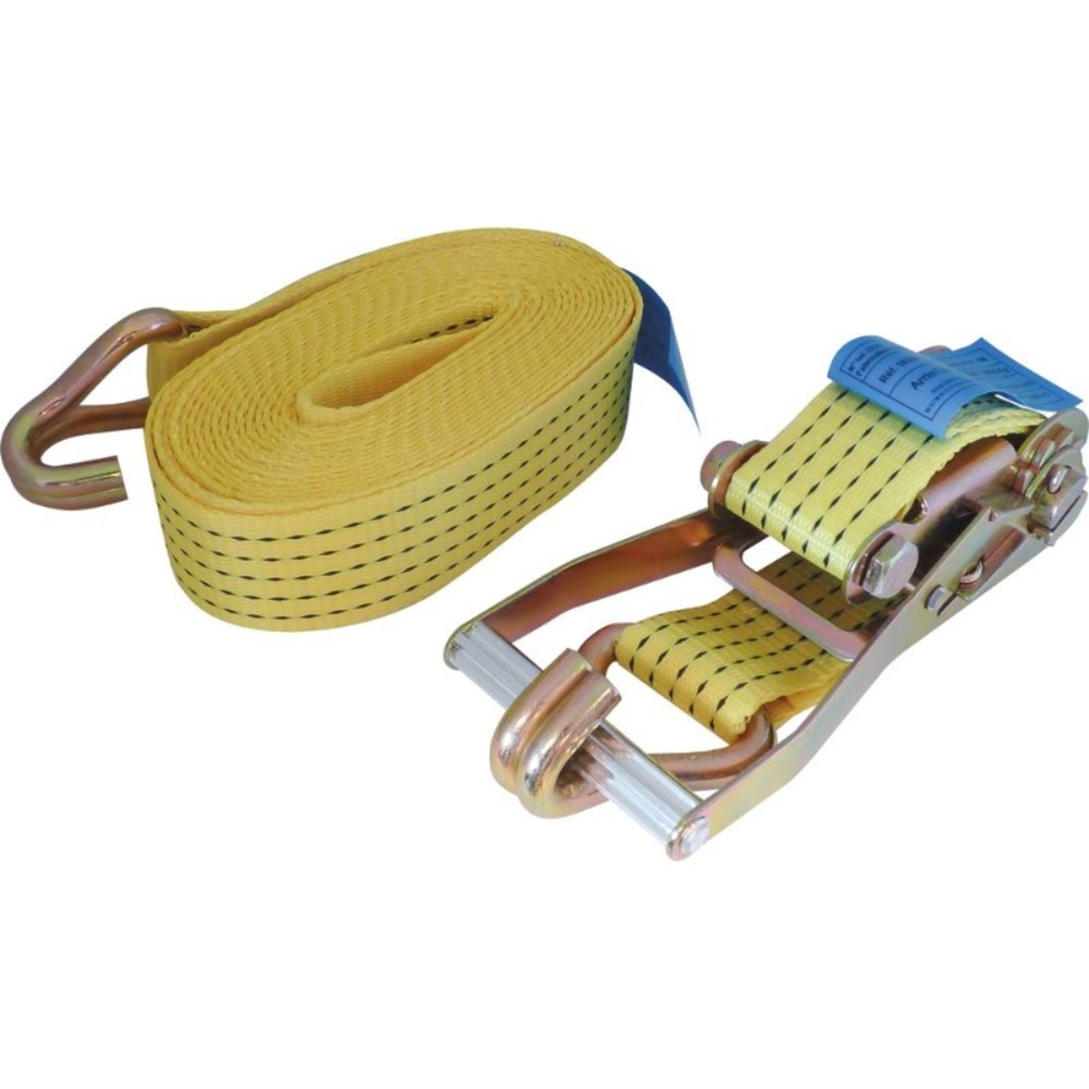 SANGLE D'ARRIMAGE 50MM  9M 5T CLIQUET + CROCHET DOIGTS SOUDES - ARRIMUP - 18396