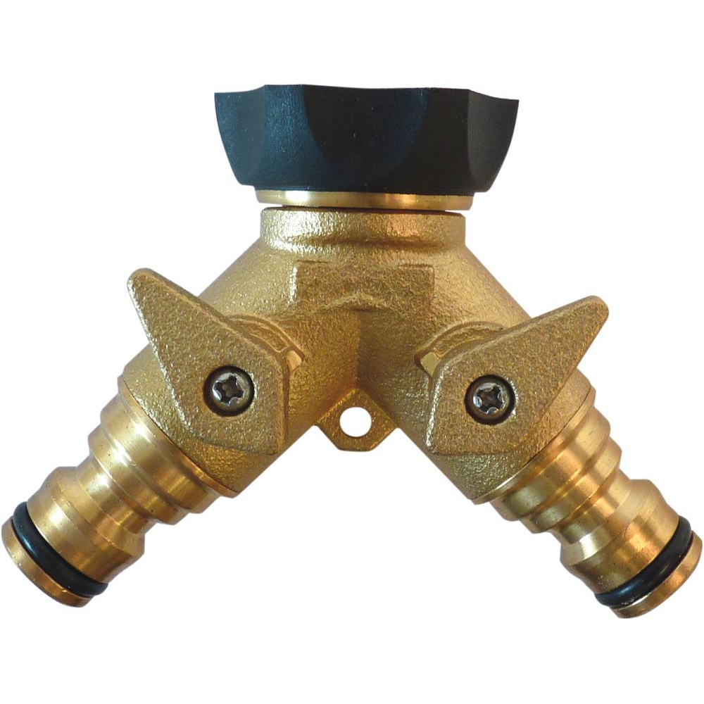 Nez de robinet double laiton rapide bi matière en Y 20x27 avec 2 vannes 1/4