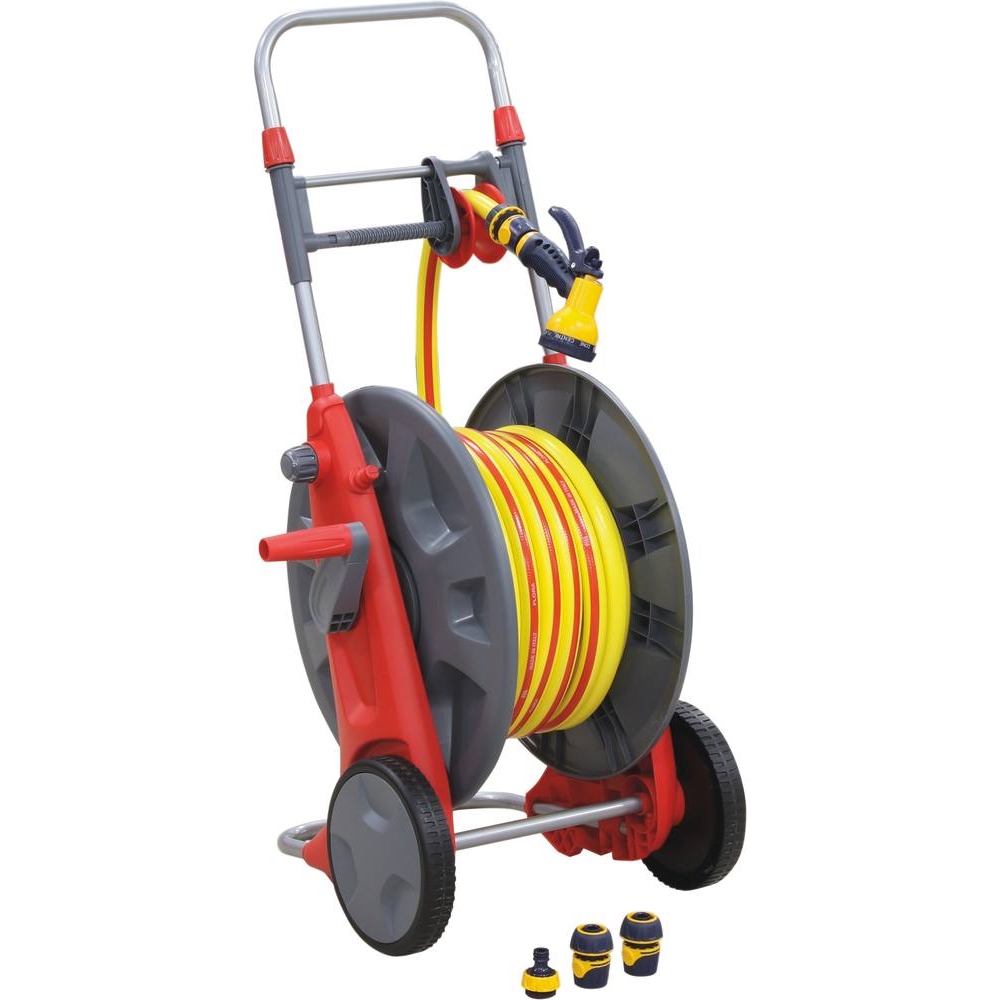 Enrouleur professionnel équipé de 25m de tuyau d'eau de 19mm et accessoires DRAKKAR - 18496