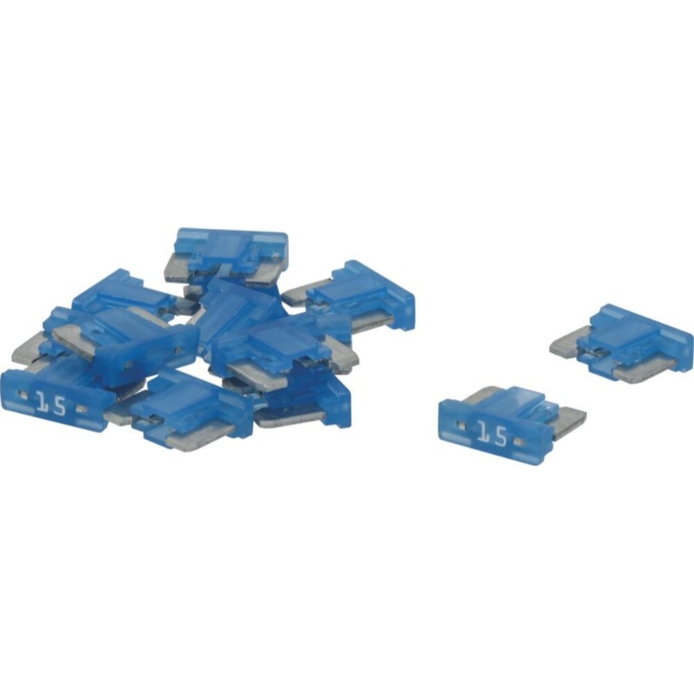 LOT DE 50 FUSIBLES MICRO A LANGUETTES LATERALES 15A BLEU - BLISTER - SODELEC - 19578