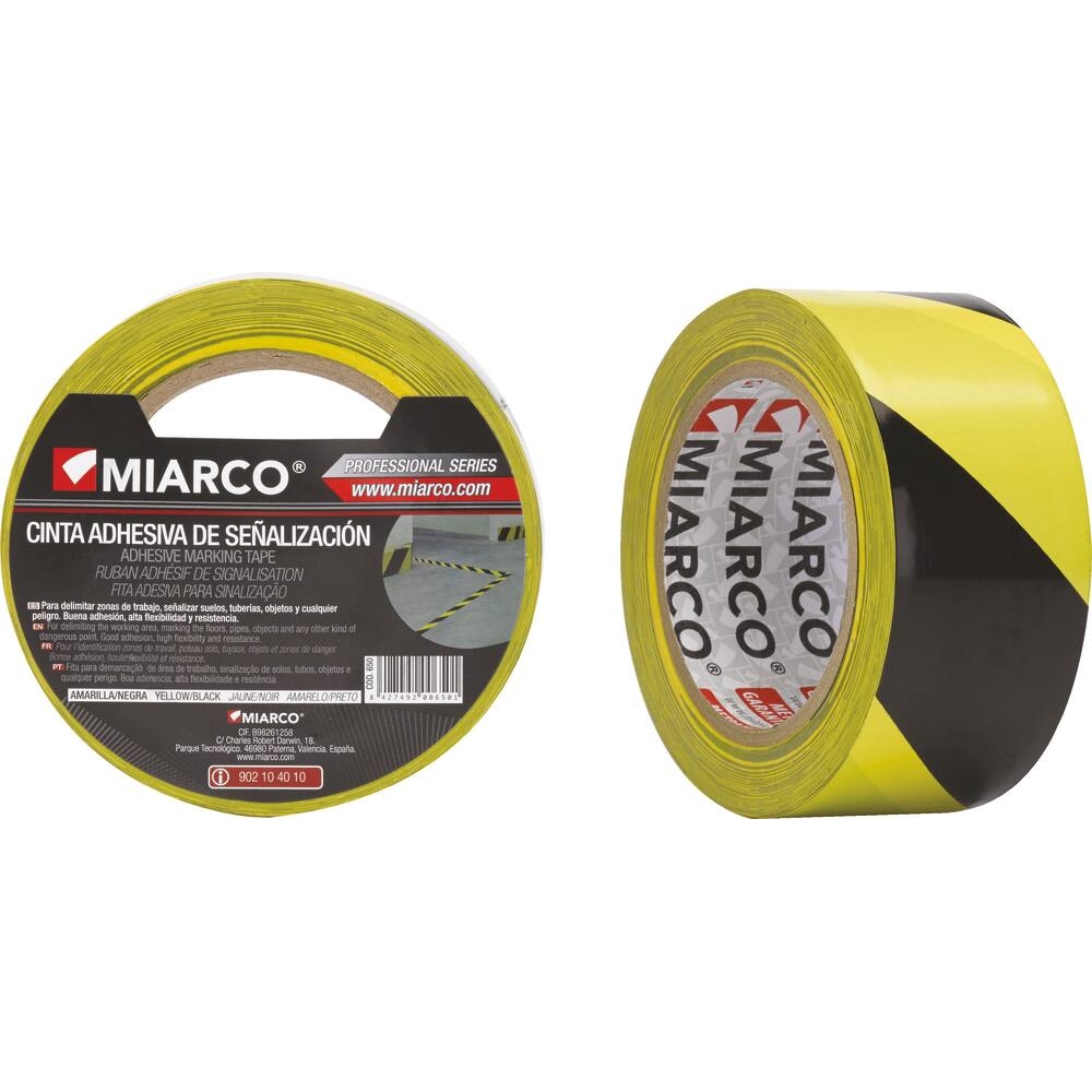 Ruban adhésif de signalisation jaune/noir 50mmx33m MIARCO - 20419