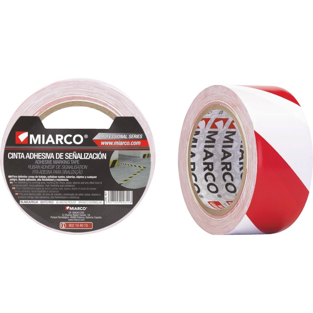 Ruban adhésif de signalisation rouge/blanc 50mmx33m MIARCO - 20420