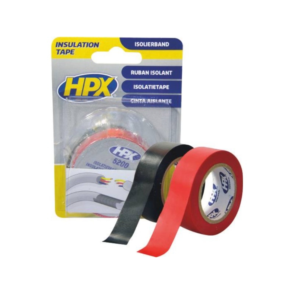 Lot 2 rubans adhesif isolant pvc rouge+noir 19mmx10m HPX - 20472