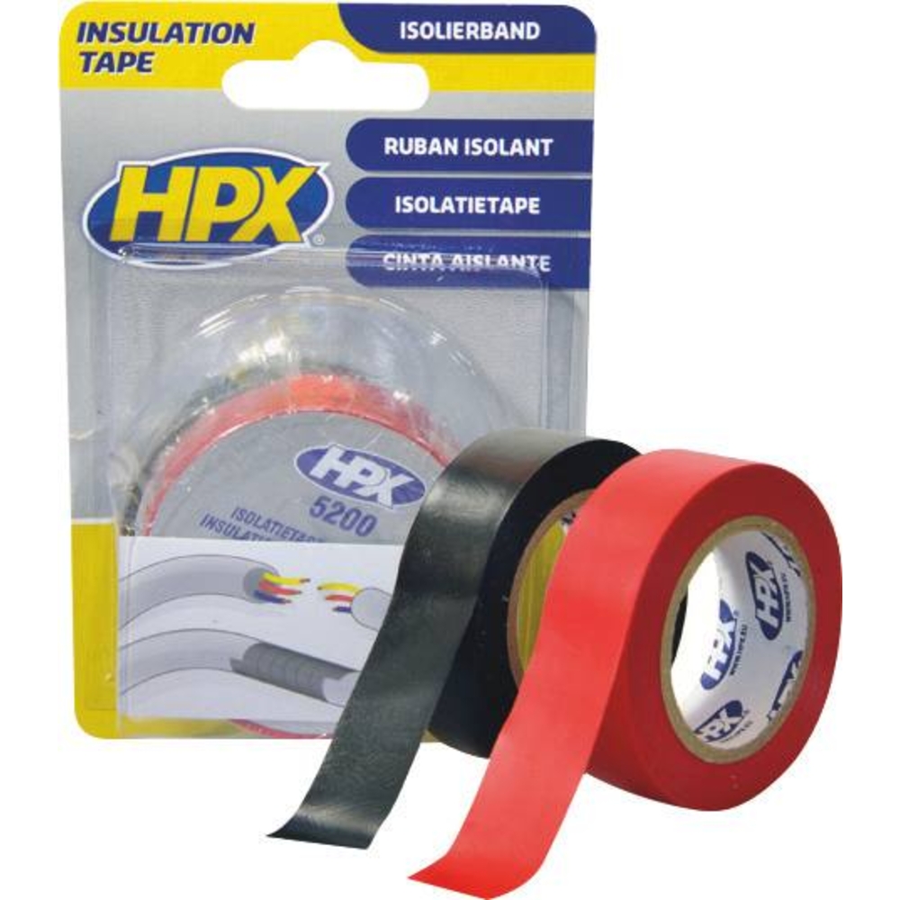 Ruban adhésif isolant PVC rouge/noir 19mmx10m - de 2 pcs HPX - 20472