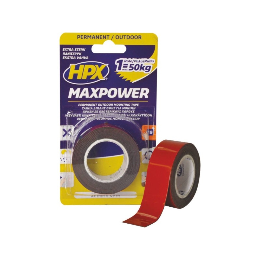 Ruban max power outdoor double face noir 25mm 1.5m HPX - 20502