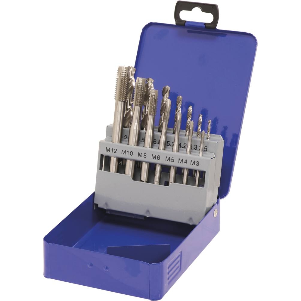 Taraud et foret métaux M3 à M12 1 passe - coffret de 14 pcs DRAKKAR - 22231