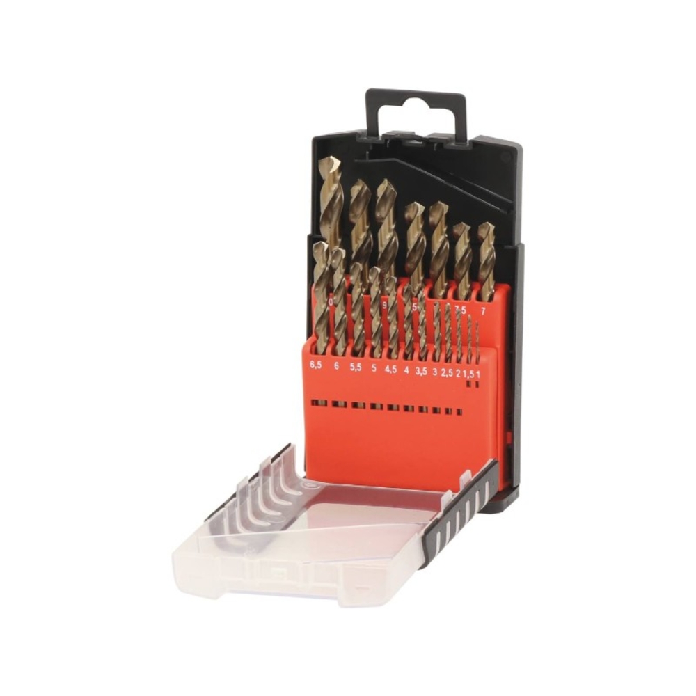 Coffret pvc de 19 forets métaux hss 5% cobalt taillés meulés de 1 à 10mm DRAKKAR TOOLS - 22232
