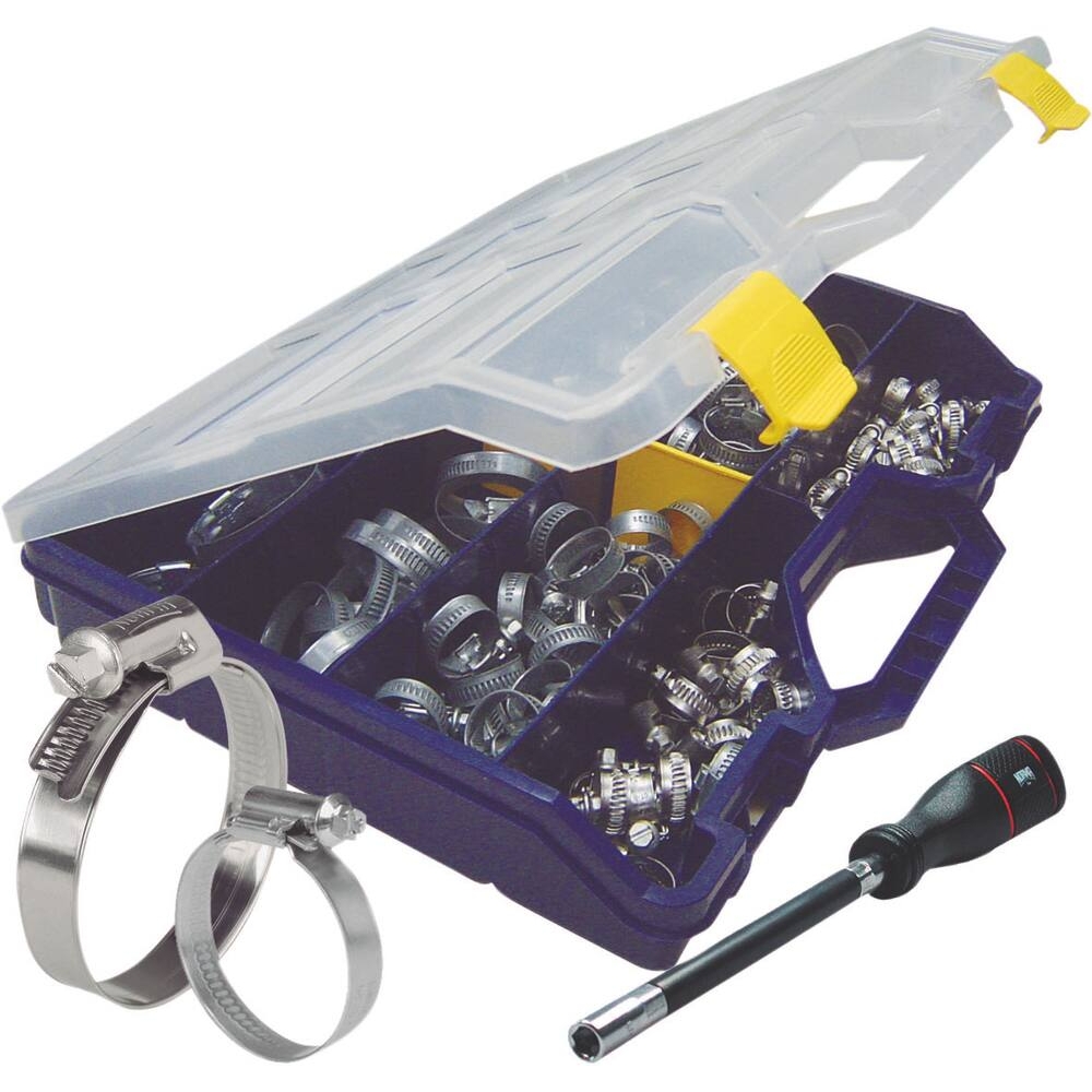 Collier à crémaillère acier zingué 7,5 et 9mm de 8 à 50mm - coffret de 70 pcs avec tournevis SERFLEX - 23730