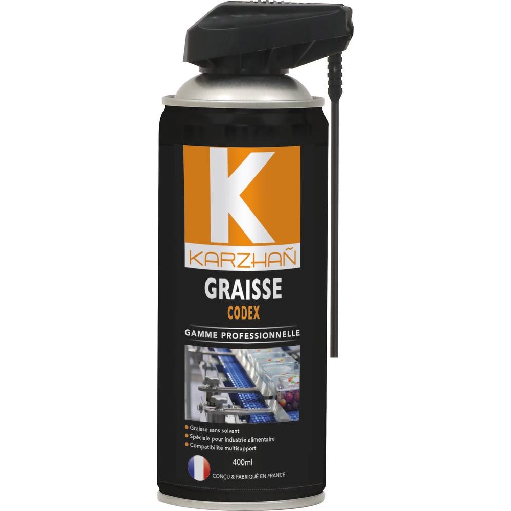 Graisse codex et agro-alimentaire avec tête 2 jets - aérosol de 400ml KARZHAN - 24554