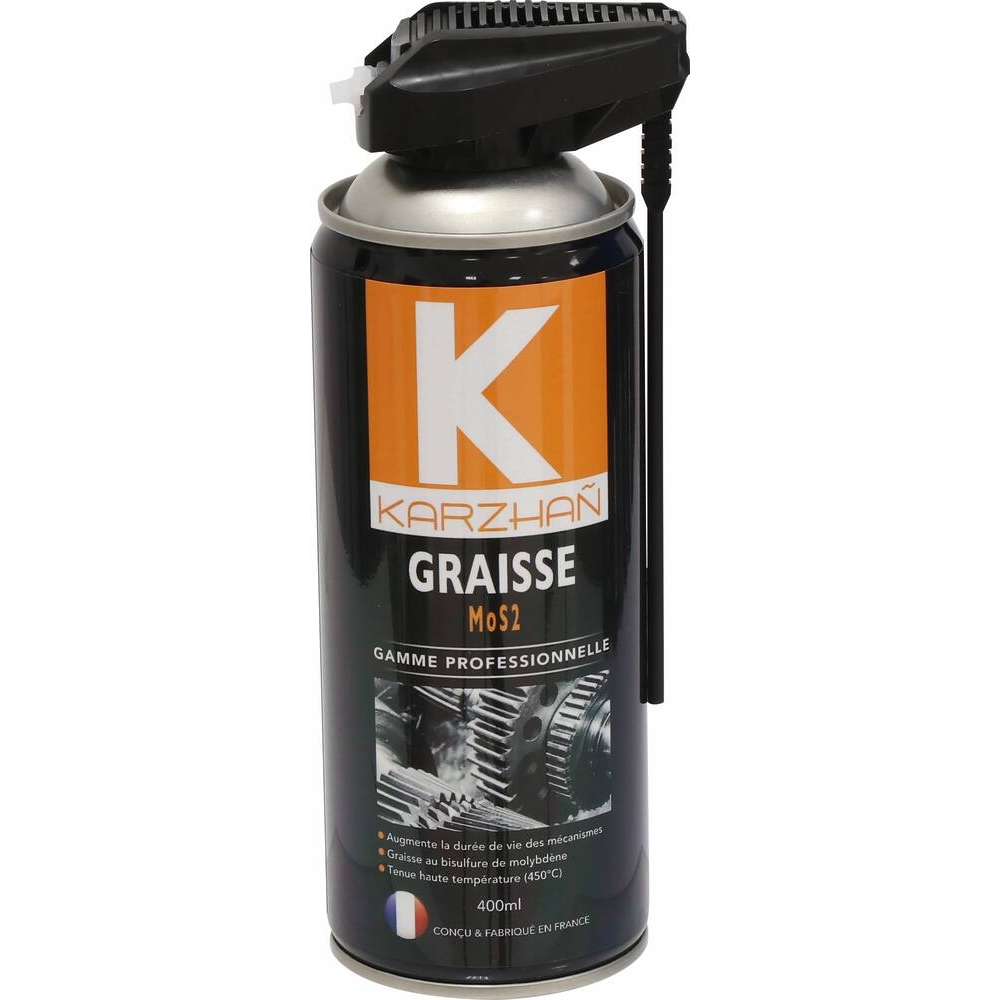 Graisse au molybdène MOS2 avec tête 2 jets - aérosol 400ml KARZHAN - 24558