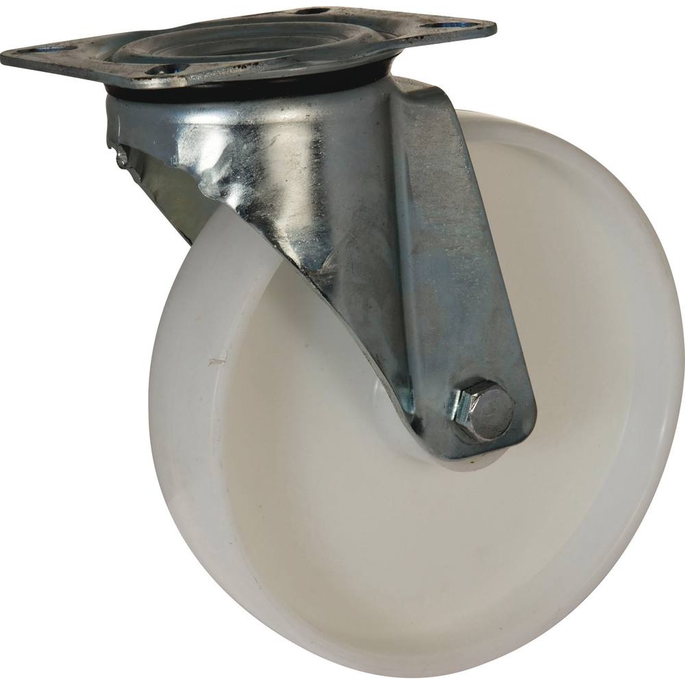 Roulette zinguée roue en polypropylène blanc pivotante 200mm 250kg - 26346