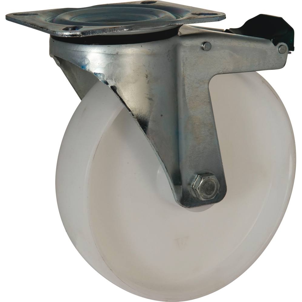 Roulette zinguée roue en polypropylène blanc pivotante avec frein 100mm 120kg - 26351
