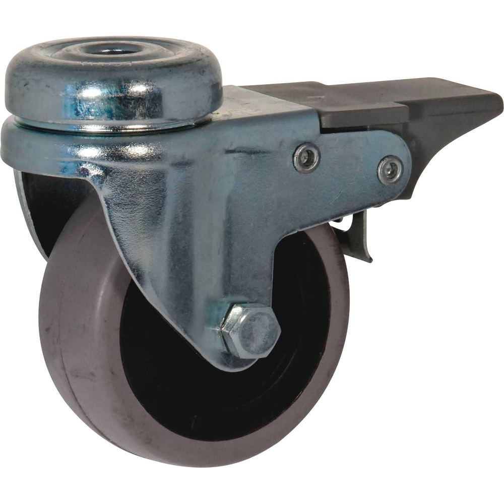 Roulette zinguée à œil 10mm pivotante avec frein 100mm 70kg - 26397