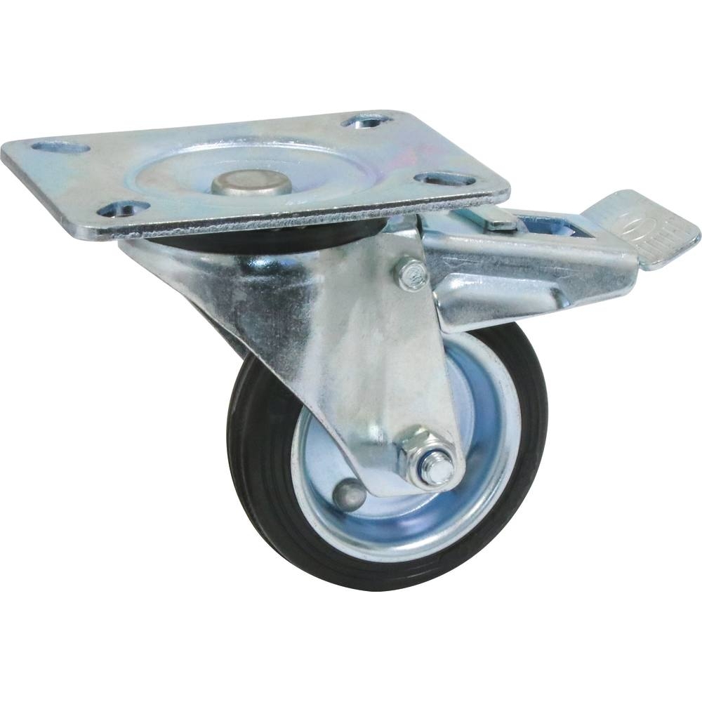 Roulette zinguée jante acier pivotante avec frein 100mm 90kg - 26421