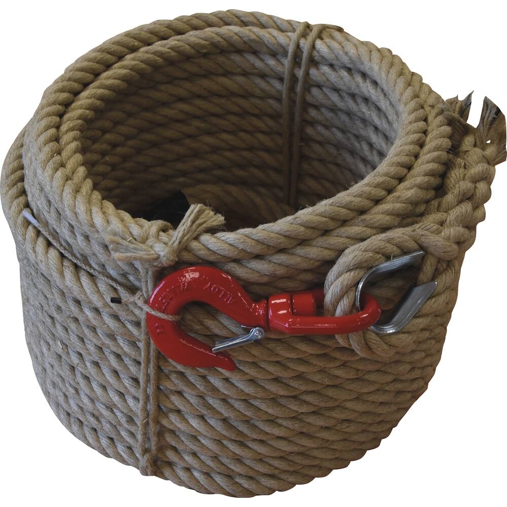 Corde à poulie avec crochet en cordage chanvre 20/22mm 40m - 27365