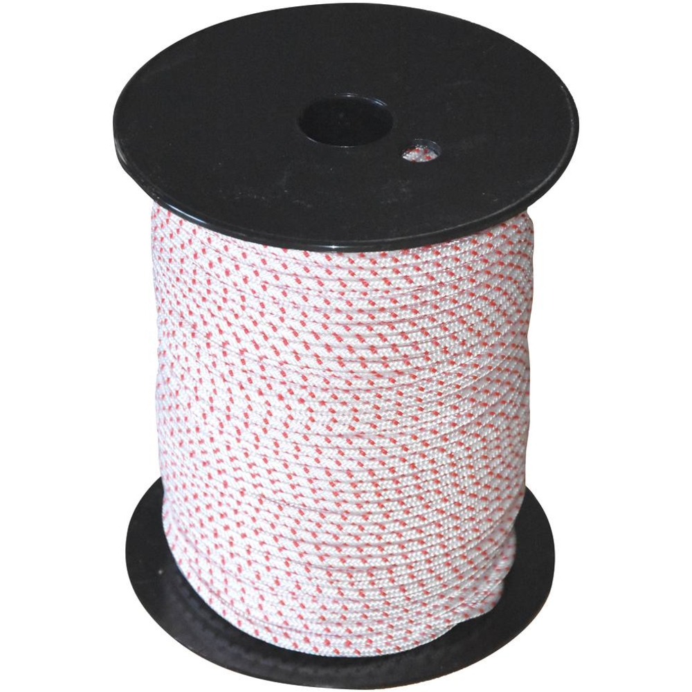 Tresse polyamide blanche avec liseré rouge 4mm - bobine de 100m - 27375