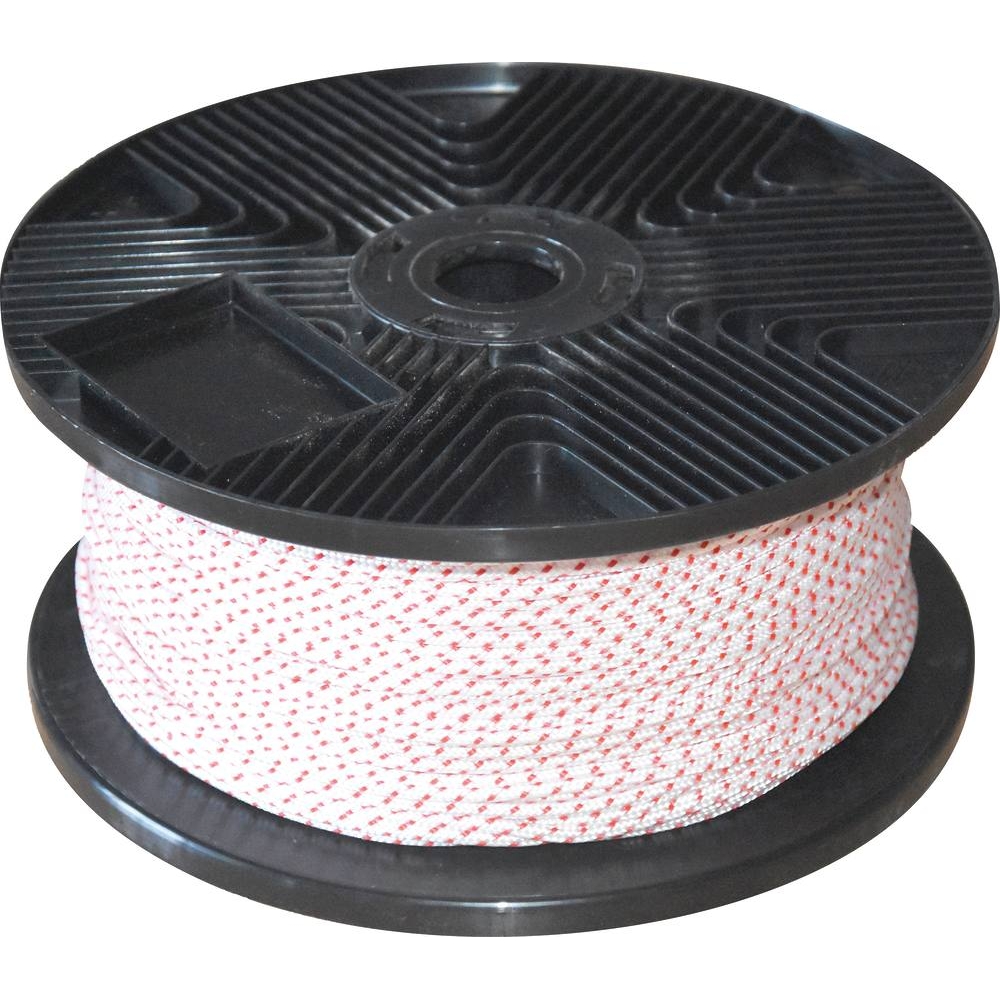 Tresse polyamide blanche lance moteur avec liseré rouge 3,5mm - bobine présentoir de 200m - 27600