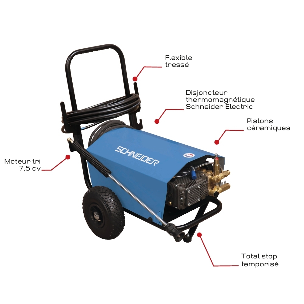 Nettoyeur HP eau froide 380V 21 l/min 150 bar total stop avec flexible 15m - SCHNEIDER NHP - 50072