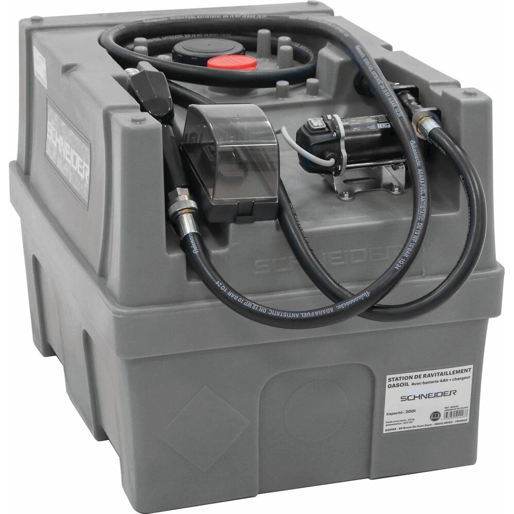 Cuve de ravitaillement gasoil PE 200L avec kit pompe à gasoil et plateforme 20V Li-ion sans batterie SCHNEIDER TRANSFERT - 50440