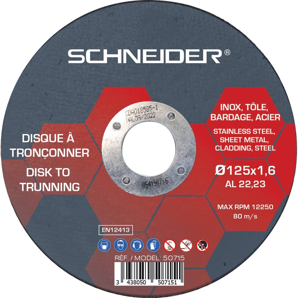 Disque à tronçonner acier/inox 125x1,6x22 - boîte de 10 pcs SCHNEIDER ELECTRO - 50715