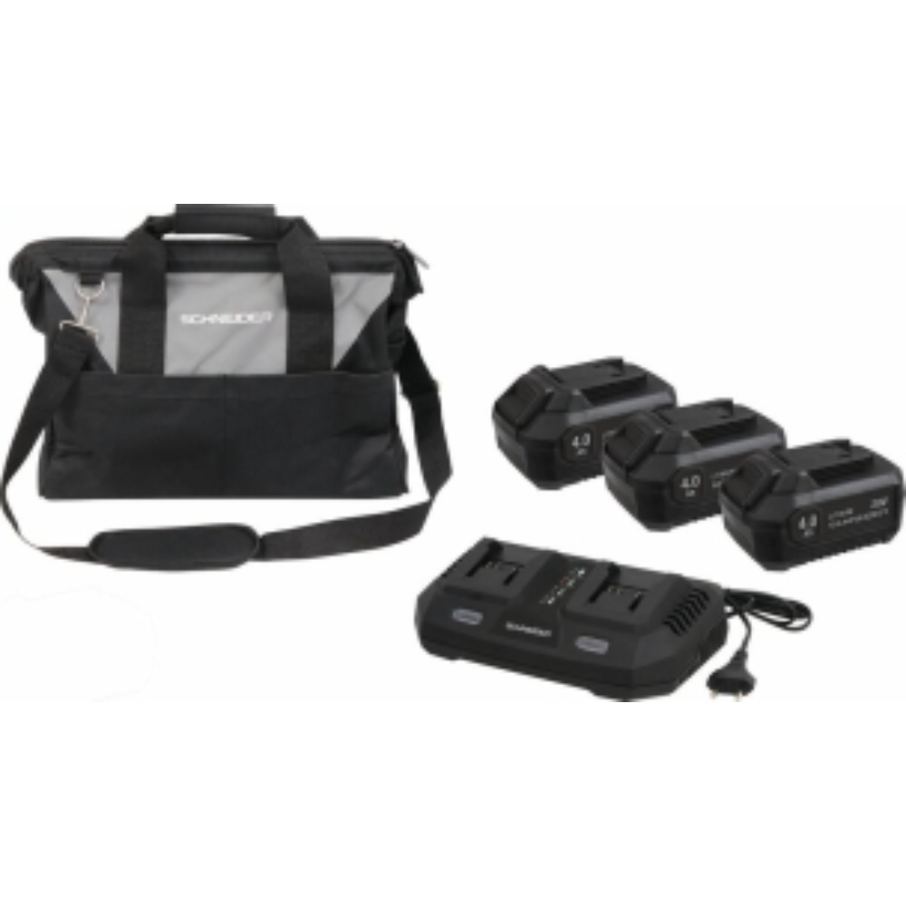 PACK 3 BATTERIES 4 AH + CHARGEUR DOUBLE + SAC DE RANGEMENT - SCHNEIDER ELECTRO - 50916