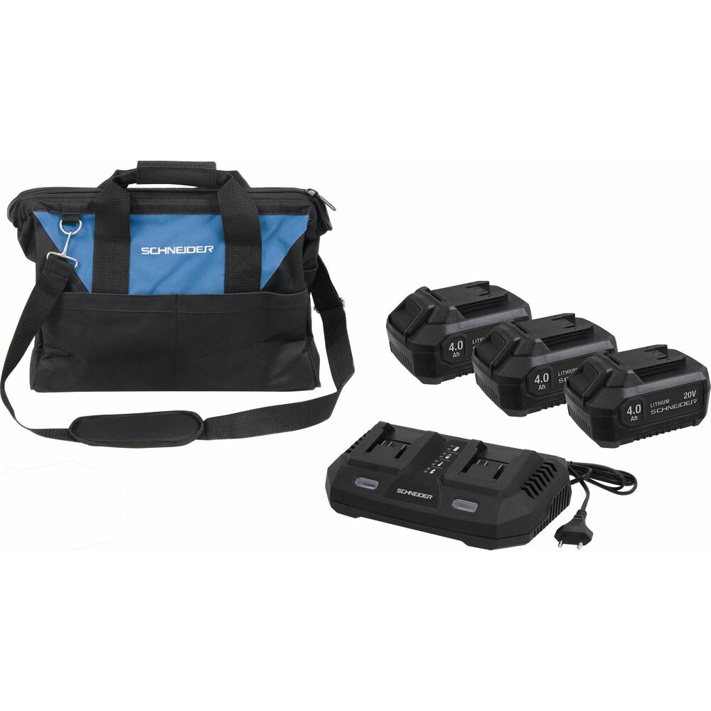 Pack 20V 3 batteries Li-ion 4Ah - 1 chargeur double 3A - sac de transport SCHNEIDER ELECTRO - 50916