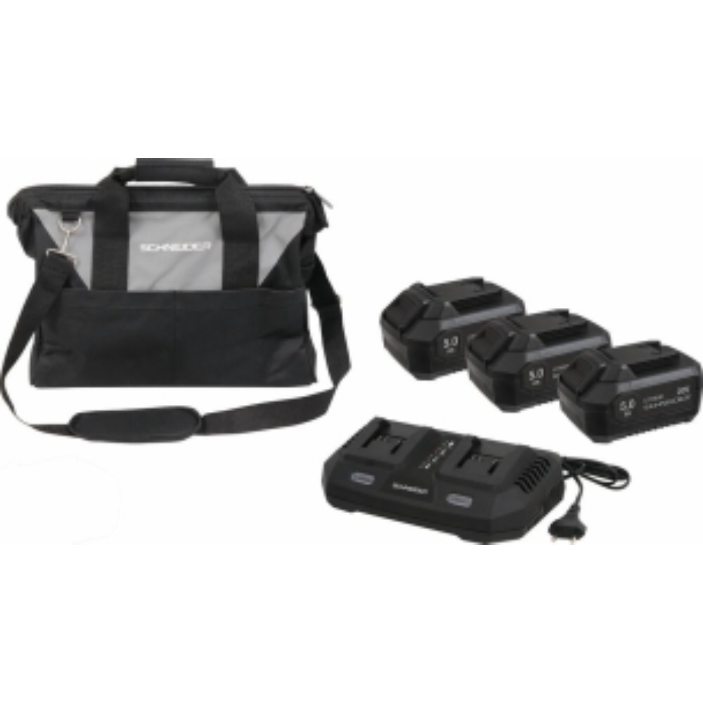 PACK 3 BATTERIES 5 AH + CHARGEUR DOUBLE + SAC DE RANGEMENT - SCHNEIDER ELECTRO - 50920