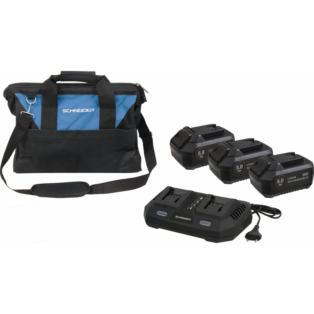 Pack 20V 3 batteries Li-ion 5Ah - 1 chargeur double 3A - sac de transport SCHNEIDER ELECTRO - 50920