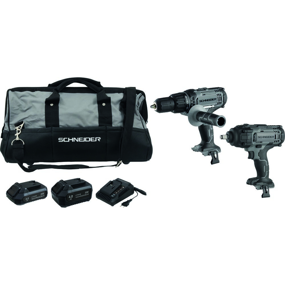 Pack 20V perceuse 50Nm/clé à choc/2 batteries Li-ion 4Ah et 2Ah - sac de transport SCHNEIDER ELECTRO - 50924