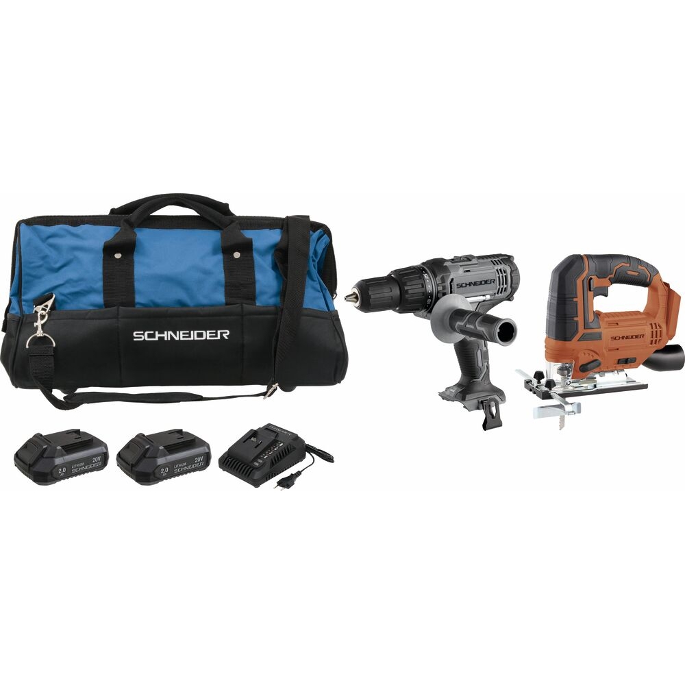 Pack 20V perceuse 50Nm-scie sauteuse-2 batteries Li-ion 2Ah - sac de transport SCHNEIDER ELECTRO - 50928
