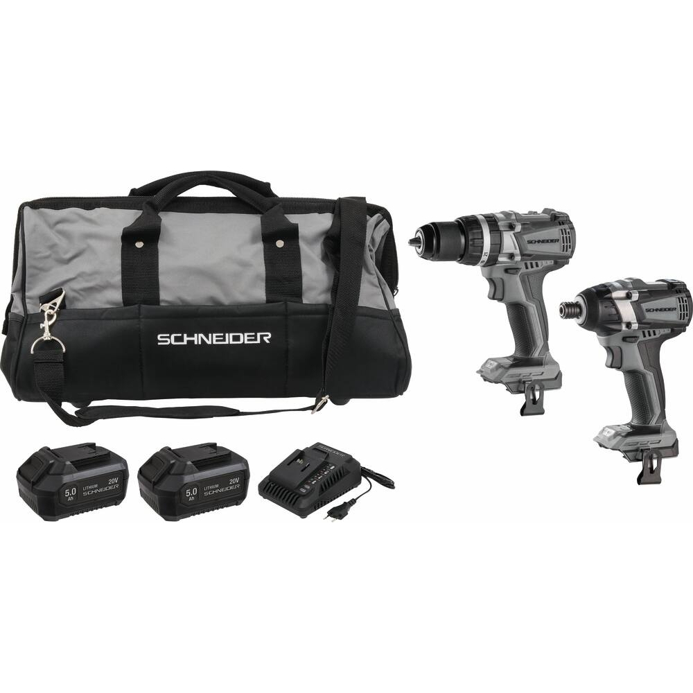 PACK VISSEUSE A CHOC+PERCEUSE PERCU 60+GRAND SAC+CHARGEUR +2 BATTERIES 5AH - SCHNEIDER ELECTRO - 50932