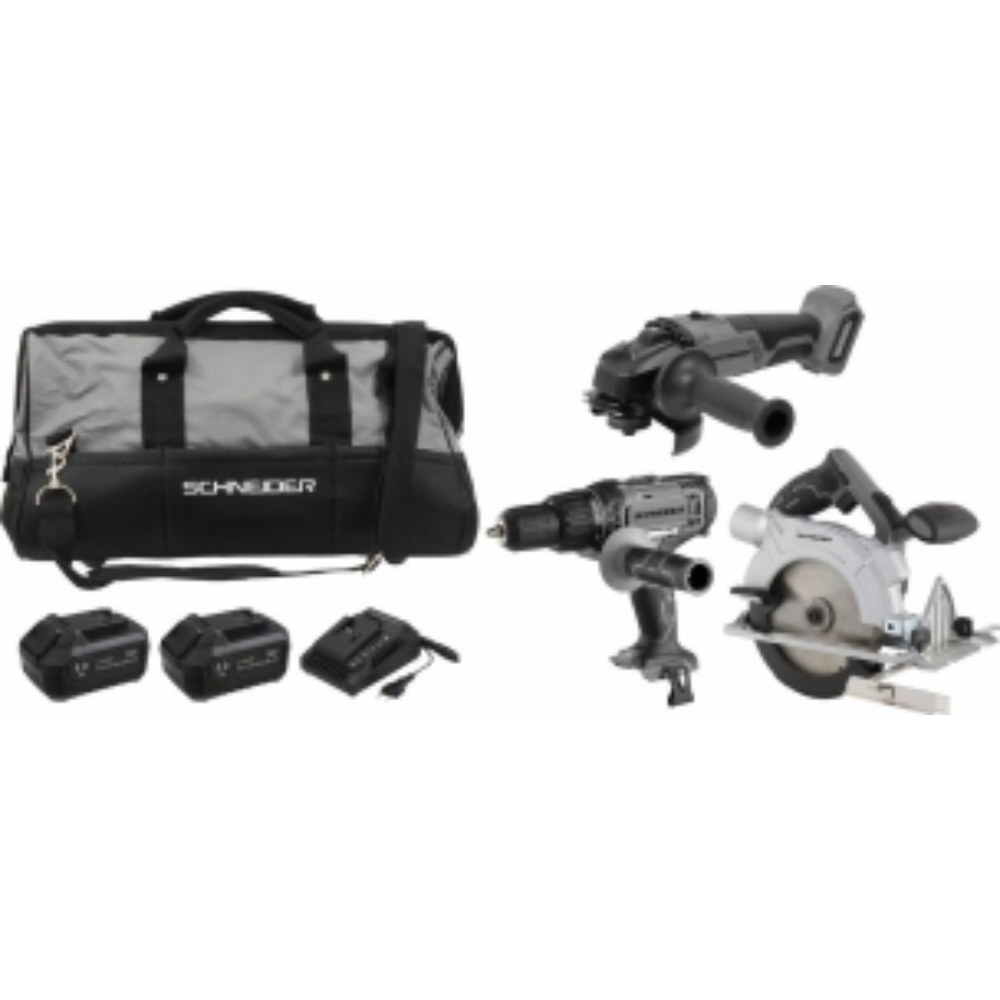 PACK PERCEUSE 50NM+MEULEUSE+SCIE CIRCULAIRE+GRAND SAC+CHARGEUR+2 BATTERIES 4AH - SCHNEIDER ELECTRO - 50934