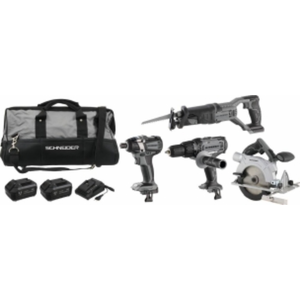 PACK SCIE SABRE+VISSEUSE A CHOC+SCIE CIRCUL.+PERCEUSE 50NM+SAC+CHARG+2 BATT 4AH - SCHNEIDER ELECTRO - 50938