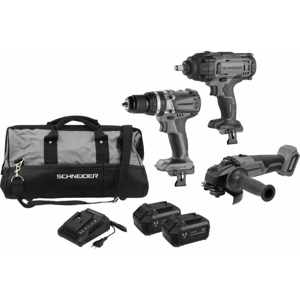 PACK PERCEUSE PERCU 60+CLE A CHOC 400/650NM+MEULEUSE+GRAND SAC +CHARG+2 BAT 4AH - SCHNEIDER ELECTRO - 50942