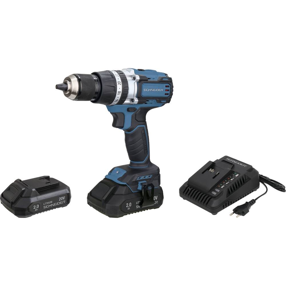 Perceuse visseuse à percussion brushless 20V 65Nm - 2 batteries Li-ion 2Ah - 1 chargeur 3A - coffret SCHNEIDER ELECTRO - 50952